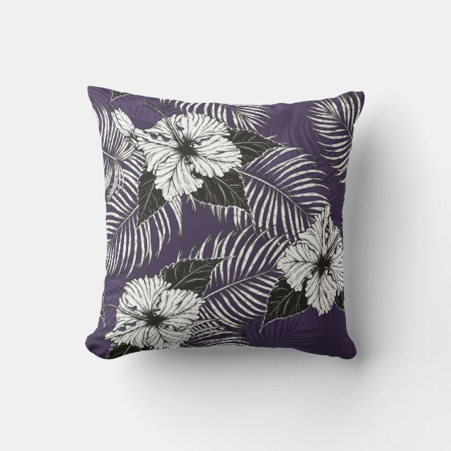 Areca palm and Hibiscus sketch by hand drawing. Pl Throw Pillow (Front)