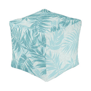 Areca Palms Hawaiian Tropical Vintage Aqua Pouf