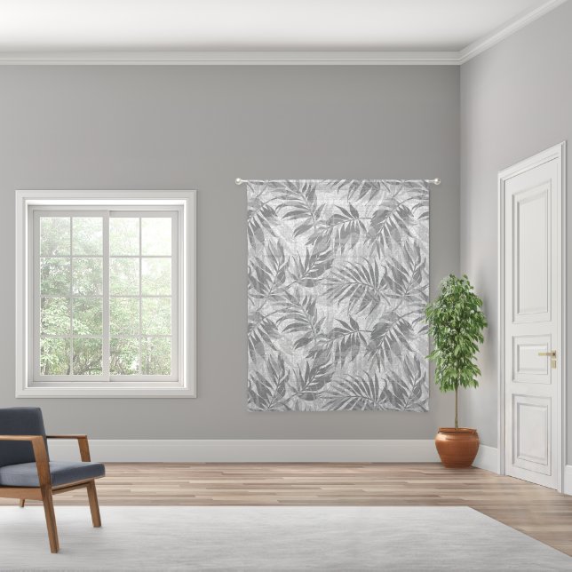 Areca Palms Hawaiian Tropical Vintage Gray Sheer Curtains (Wide)