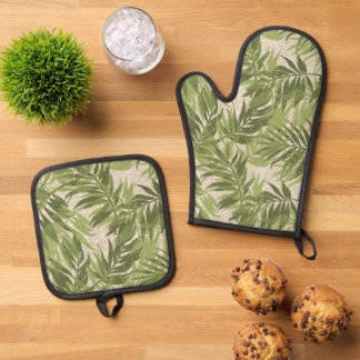 Areca Palms Hawaiian Tropical Vintage Green Oven Mitt & Pot Holder Set