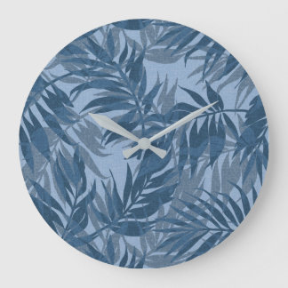 Areca Palms Hawaiian Tropical Vintage Indigo Large Clock