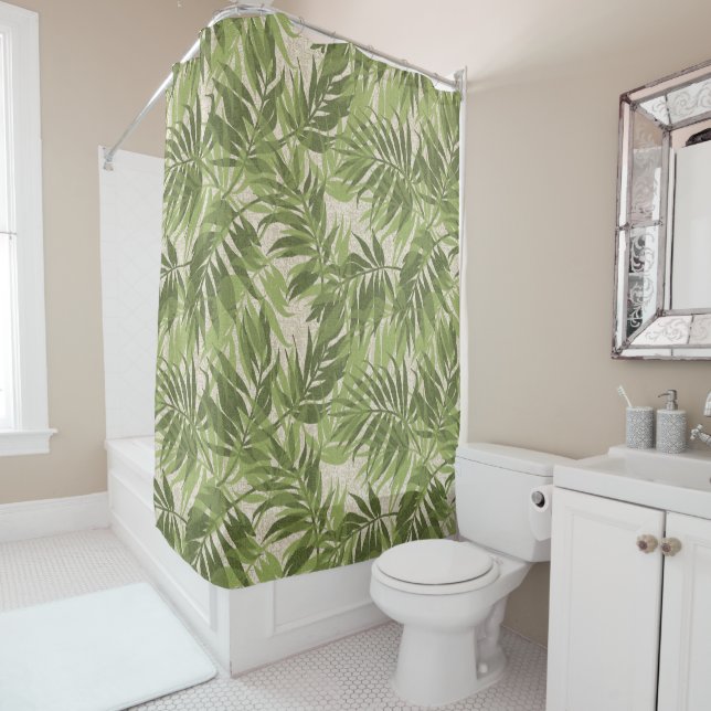 Areca Palms Hawaiian Tropical Vintage Shower Curtain (In Situ)
