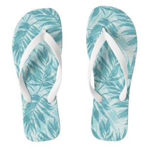 Areca Palms Hawaiian Tropical Vintage Teal Flip Flops