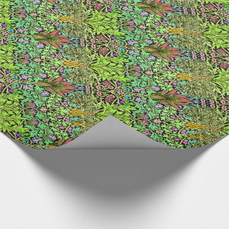 Arelene in forest green and floral wrapping paper