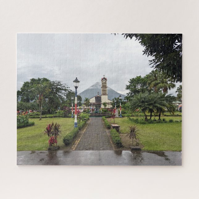 Arenal volcano and Iglesia de La Fortuna de San Ca Jigsaw Puzzle (Horizontal)