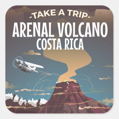 Arenal Volcano Costa Rica vintage cartoon poster Square Sticker