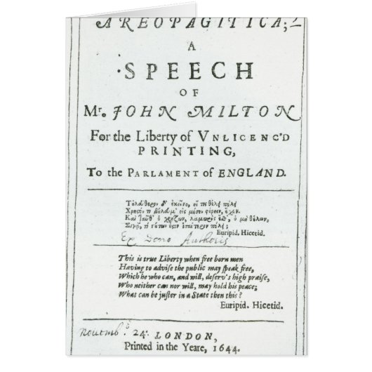 Areopagitica'  a speech of John Milton (Front)