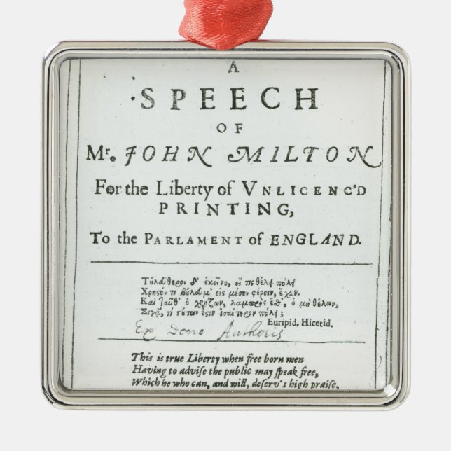 Areopagitica'  a speech of John Milton Metal Ornament (Front)