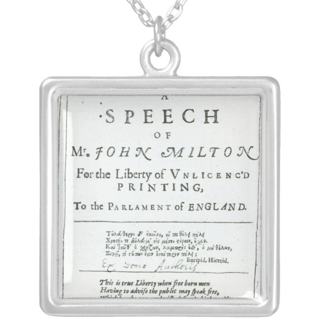 Areopagitica'  a speech of John Milton Silver Plated Necklace (Front)