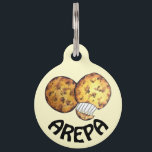Arepas South American Venezuelan Colombian Food Pet ID Tag<br><div class="desc">Design features an original illustration of a pair of delicious cheese arepas. Arepas, a South American food especially popular in Venezuela and Colombia, are a maize (ground corn meal) cake served with various fillings or accompaniments such as cheese, butter, meat, vegetables, or beans. They are sold in a variety of...</div>