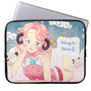 Ares Anime Girl With Cute Pink Sheeps With Name Laptop Sleeve by DiaSuuArt at Zazzle