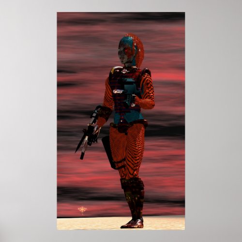 ARES _ CYBORG IN DESERT SUNSET Science Fiction Poster
