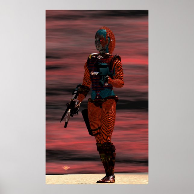 ARES - CYBORG IN DESERT SUNSET Science Fiction Poster (Front)