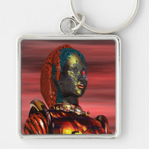 ARES - CYBORG PORTRAIT IN SUNSET / Science Fiction Keychain