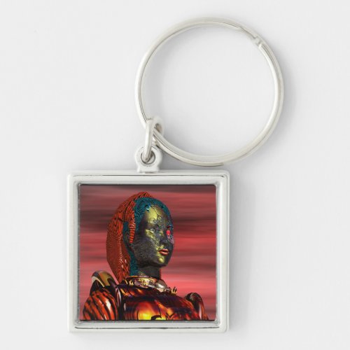 ARES _ CYBORG PORTRAIT IN SUNSET  Science Fiction Keychain