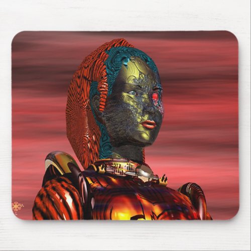 ARES _ CYBORG PORTRAIT IN SUNSET Science Fiction Mouse Pad
