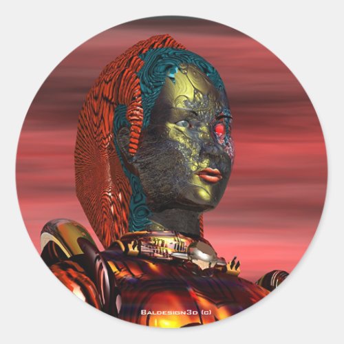 ARES CYBORG PORTRAIT Red Science Fiction Sci_Fi Classic Round Sticker