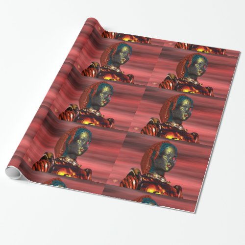 ARES CYBORG PORTRAIT Red Science Fiction Sci_Fi Wrapping Paper