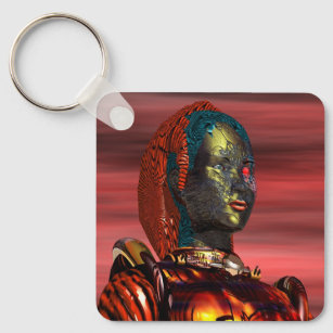 ARES - CYBORG PORTRAIT,RED SUNSET Science Fiction Keychain