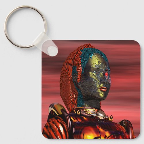 ARES _ CYBORG PORTRAITRED SUNSET Science Fiction Keychain