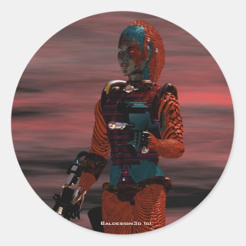 ARES CYBORG Red Sunset Science FictionSci_Fi Classic Round Sticker