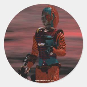 ARES CYBORG Red Sunset Science Fiction,Sci-Fi Classic Round Sticker