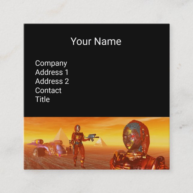 ARES IN THE DESERT OF HYPERION Sci-Fi Square Business Card (Front)