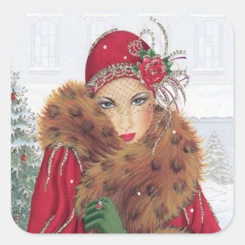 Aret decor retro vintage Christmas lady sticker