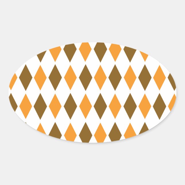 [ARG-BRO-1] Brown and orange retro argyle Oval Sticker (Front)