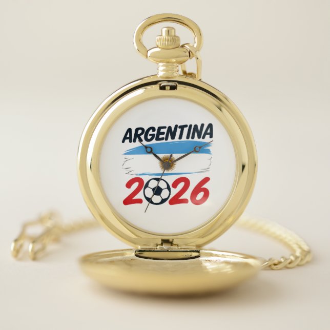 Argentina 2026 Soccer Fan Design Flag Colors Pocket Watch (Inside)