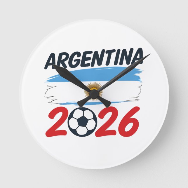 Argentina 2026 Soccer Fan Design Flag Colors Round Clock (Front)