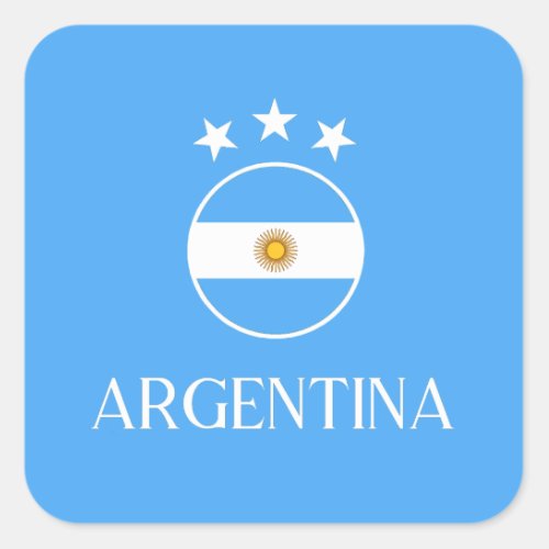 Argentina 2 White 3 stars Square Sticker