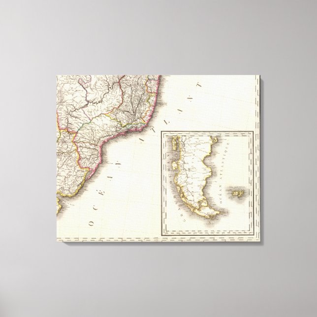 Argentina and Chile Engraved Map Canvas Print (Front)