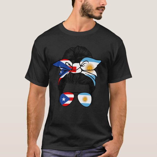 Argentina and Puerto Rico Mix Half Argentinian Hal T-Shirt (Front)