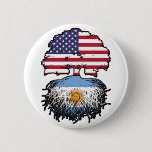 Argentina Argentine American USA Tree Roots Flag Button