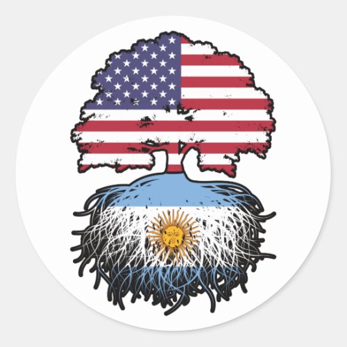 Argentina Argentine American USA Tree Roots Flag Classic Round Sticker