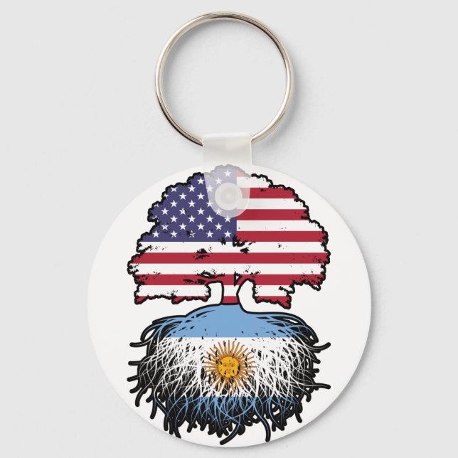 Argentina Argentine American USA Tree Roots Flag Keychain (Front)