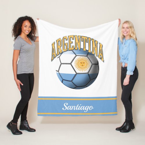 Argentina Argentinian Flag Soccer Ball  Name Fleece Blanket