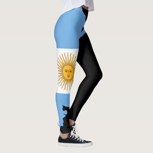 Argentina Argentinian Flag White Letters On black  Leggings (Right)
