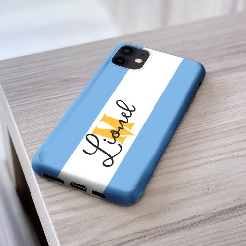 argentina Blue  white Stripe Custom name monogram Case_Mate iPhone 14 Pro Max Case