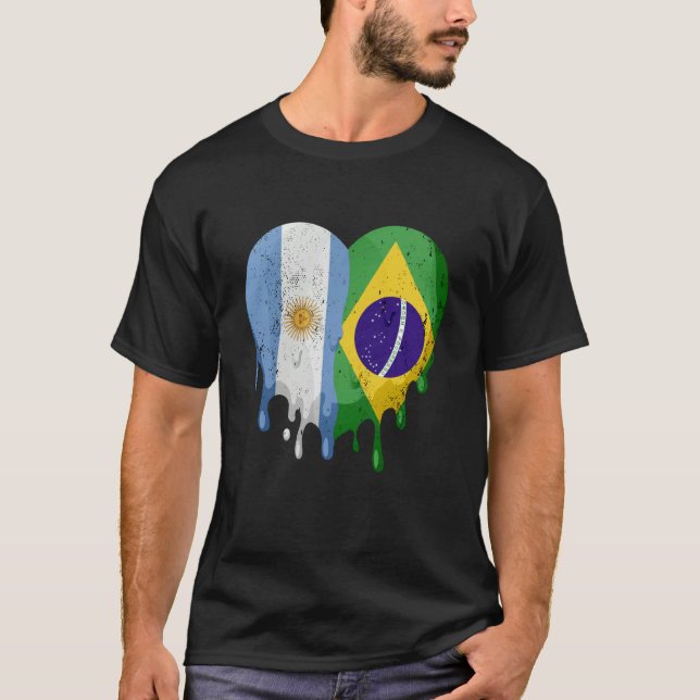 Argentina Brazil Flag Heart Citizen Grown Patriot  T-Shirt (Front)