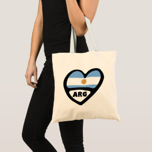 Argentina Country Code Flag Heart Pin Badge, ARG Tote Bag