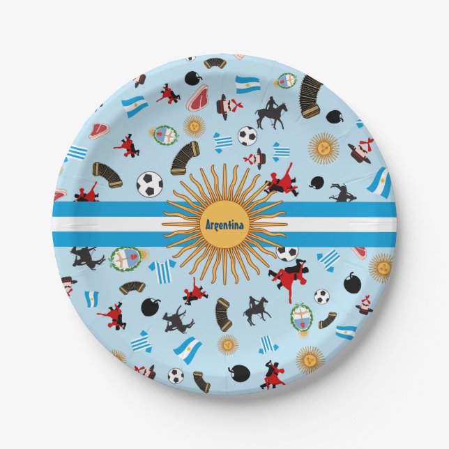 Argentina- country flag with famous items paper plates (Front)