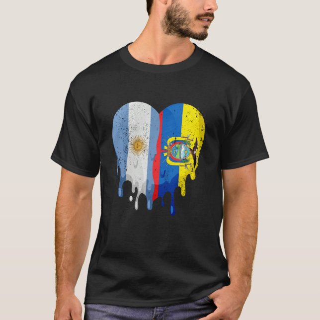 Argentina Ecuador Flag Heart Citizen Grown Patriot T-Shirt (Front)