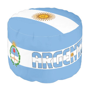 Argentina Flag and Coat of Arms Patriotic Round Pouf