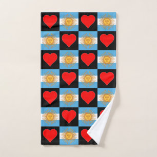 Argentina Flag and Heart Pattern Argentine Pride Hand Towel