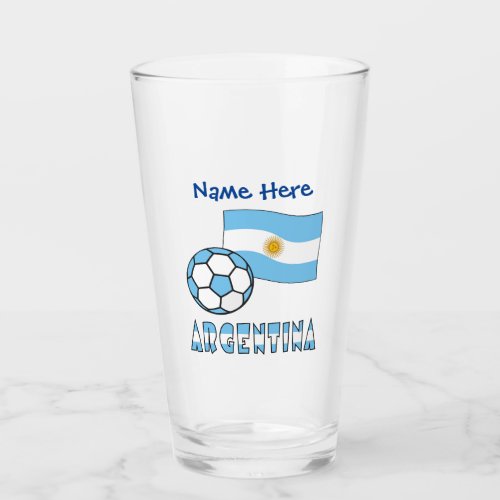 Argentina Flag and Soccer Ball Personalized  Glass