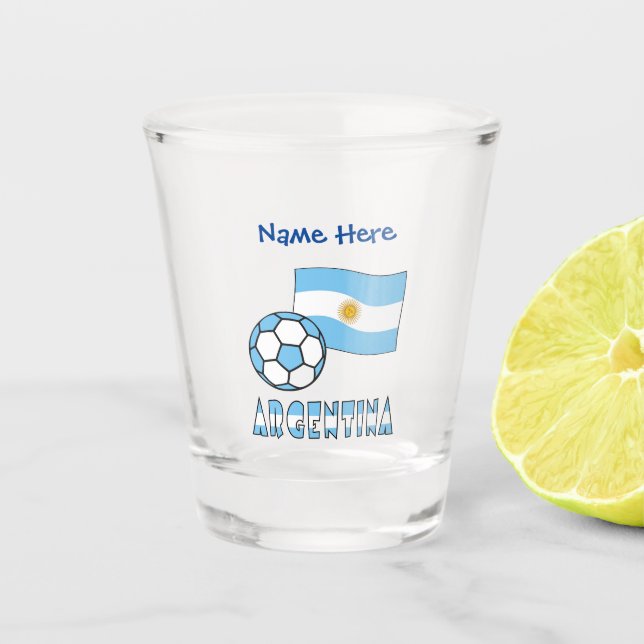 Argentina Flag and Soccer Personalized  Shot Glass (Front)
