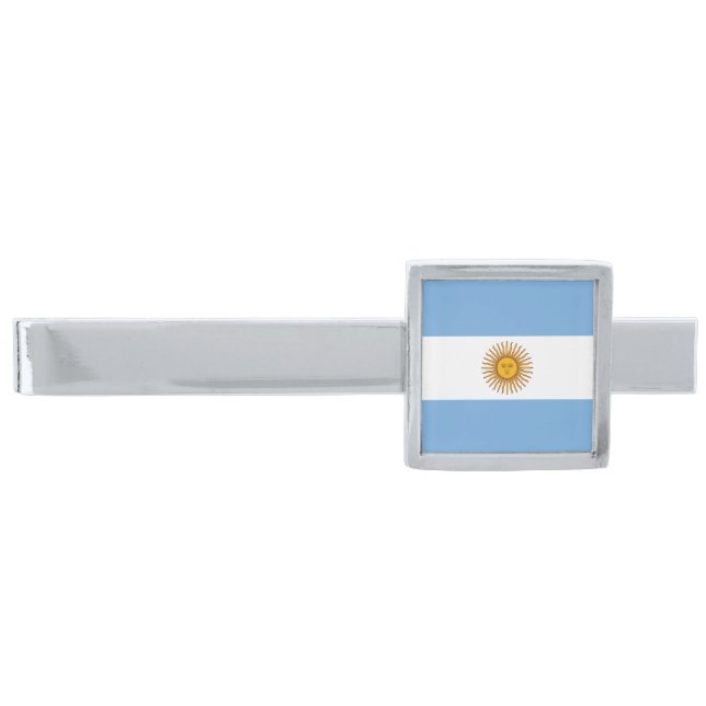 Argentina flag Bandera De Argentina Silver Finish Tie Bar (Front)