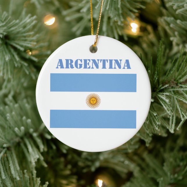 Argentina Flag Footballs Soccer Argentine Blue Ceramic Ornament (Tree)